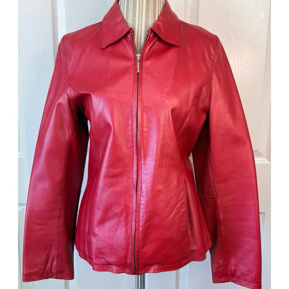 Vintage Oscar Piel Women’s Red Leather Zip Up Moto Jacket Size XL